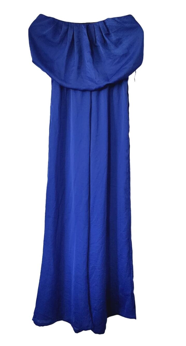 City Triangles Women's Silky Pleated Strapless Jumpsuit Baggy Wide Leg Small